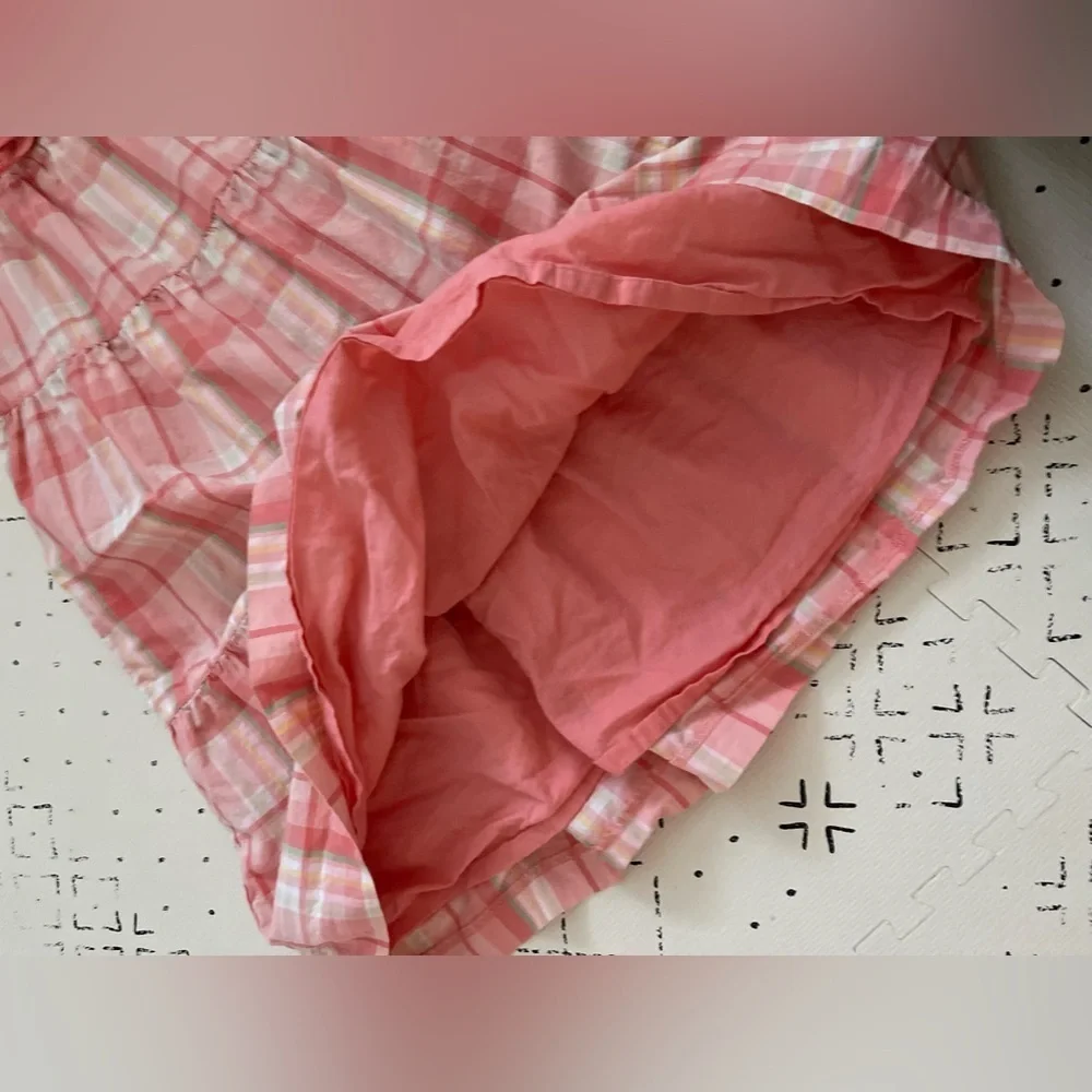 Janie & Jack toddler Girls Size 6 Pink‎ Peach Plaid Bow Ruffle Dress